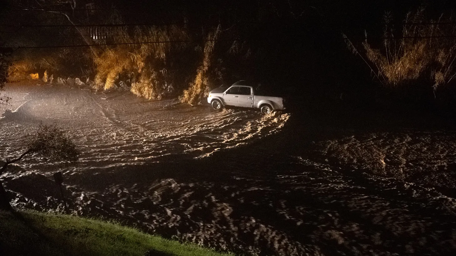 The intersection of Topanga Canyon Boulevard and Highvale Trail was flooded on February 4, 2024.